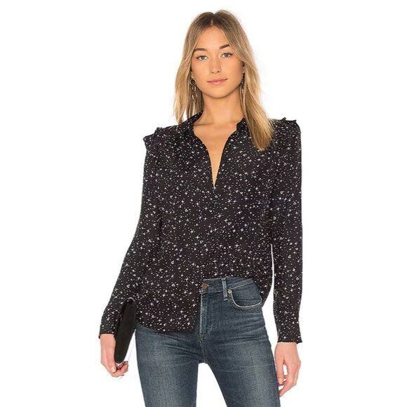 Frame Noir Diamond Sky Star Print 100% Silk Shirt Size S $289 Ruffle Button Down - Picture 1 of 15